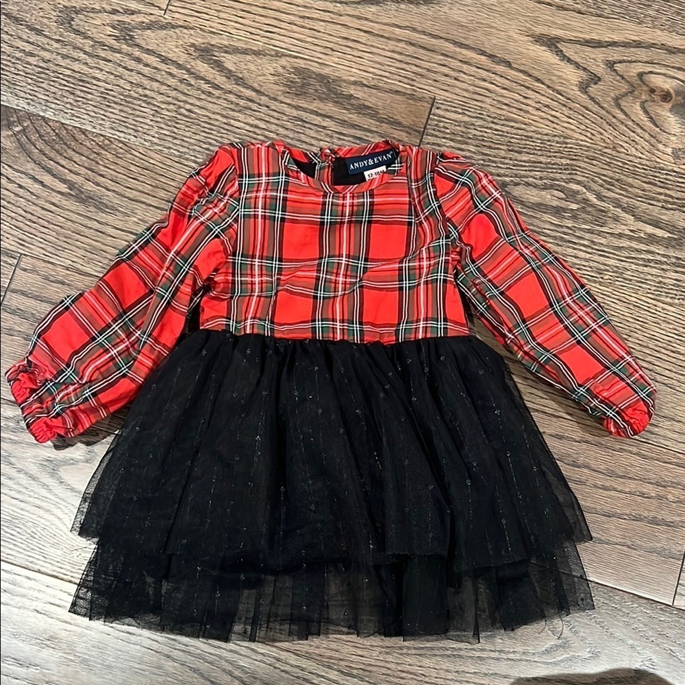 Andy & Evan Red Plaid Dress with Black Tulle Skirt 12-18 months baby sale - Picture 2 of 10